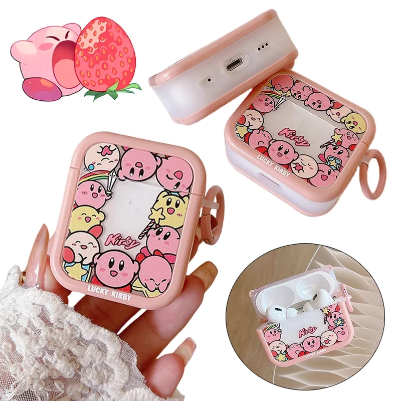 Kirby Cute Anime Earphone Case for Airpods 1/2 3 4 Pro Kawaii Bluetooth Headset Protective Cover Accessories with Hook Gifts