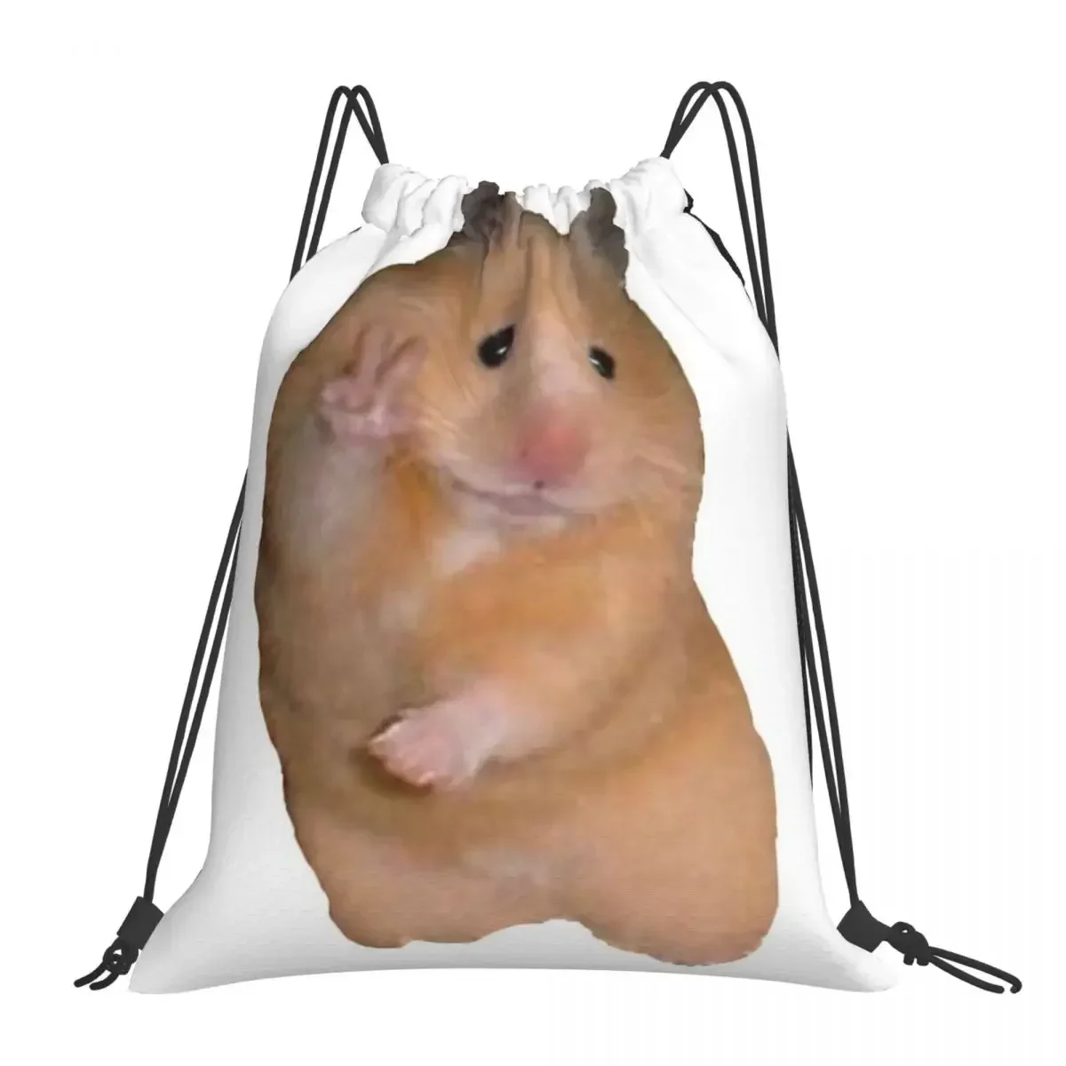 Peace Sign Hamster Backpacks Fashion Portable Drawstring Bags Drawstring Bundle Pocket Shoes Bag BookBag For Travel Students