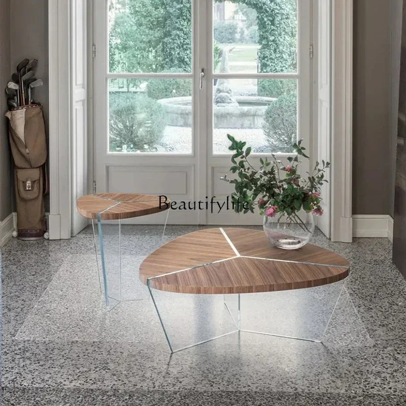 

NEWSize combination coffee table suspended glass walnut solid wood high-end villa side table