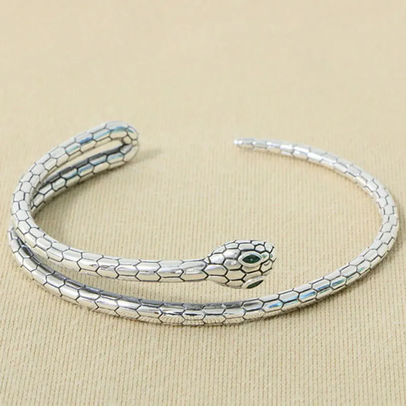 

S925 Sterling Silver Snake Bracelet for Men and Women, Snake Bone shaped Bracelet for Couples, Retro Trendy High end Handicraft