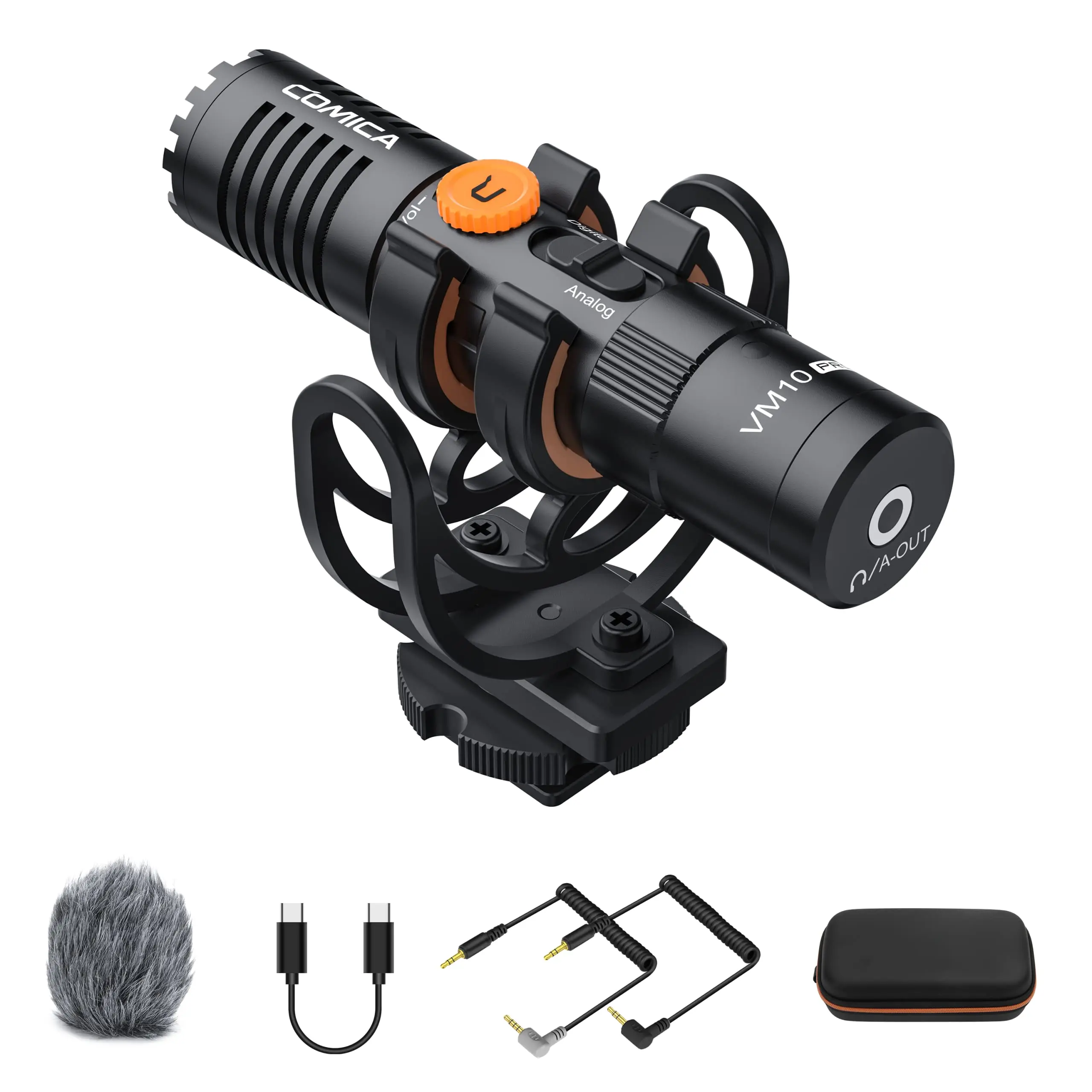 Comica VM10 PRO On-Camera Shotgun Microphone with Digital Output, Monitoring, for Camera, Smartphone, PC for Vlogging, Recording