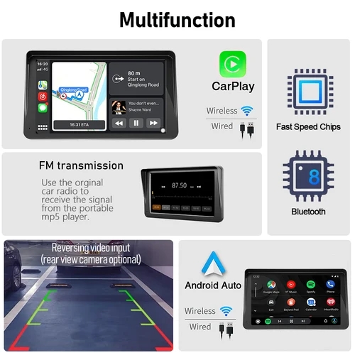 Imagen 2 del producto IPS 7 pulgadas portátil WIFI inalámbrico Carplay Android Auto Radio de coche reproductor de vídeo Multimedia cámara de marcha atrás para Apple o Android