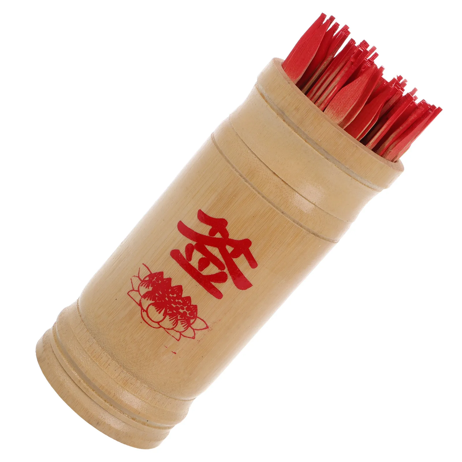

1Set Traditional Chinese Fortune Telling Bamboo Divination Bucket Prop Temple Luck Blessing Wishing Rod Cultural Vintage