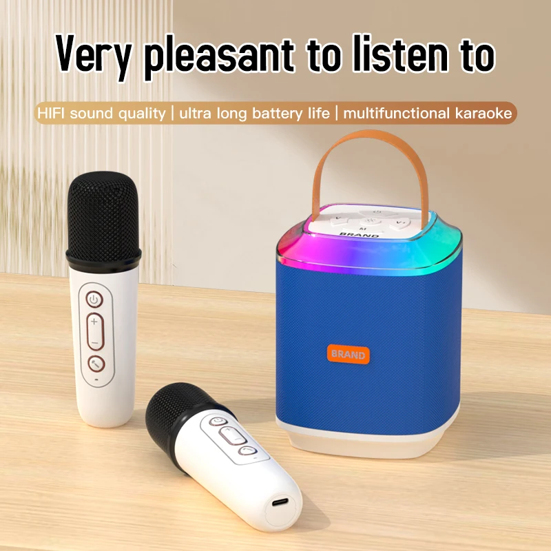 Mini Bluetooth Speaker Portable Karaoke Microphone with 1-2 Wireless Microphone for Family Singing  Kids Gifts Outdoor Travel