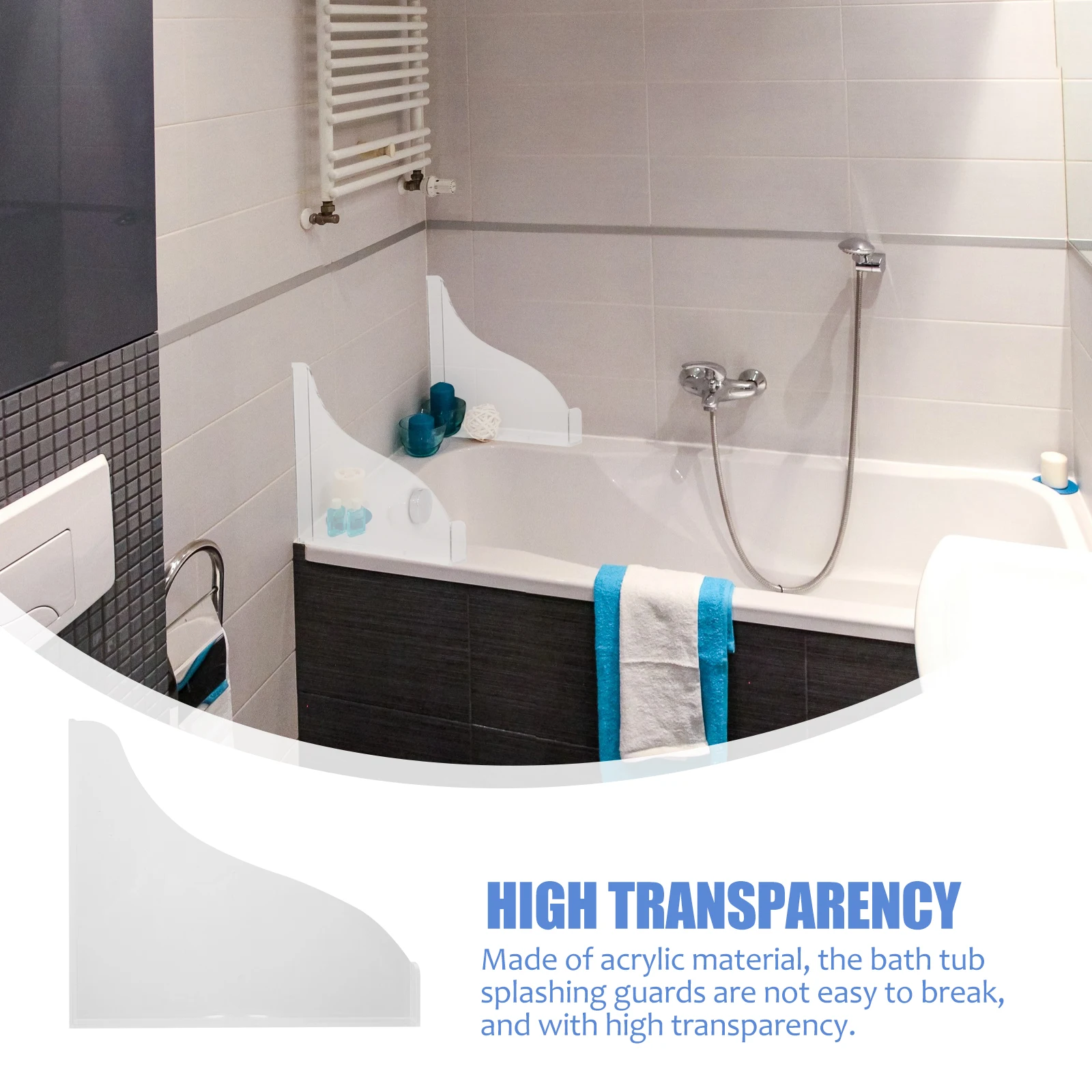 

2PCS Acrylic Bathtub Splashing Guard High Transparency Strong Adhesive Splash Baffle for Bathroom Most Bathtubs