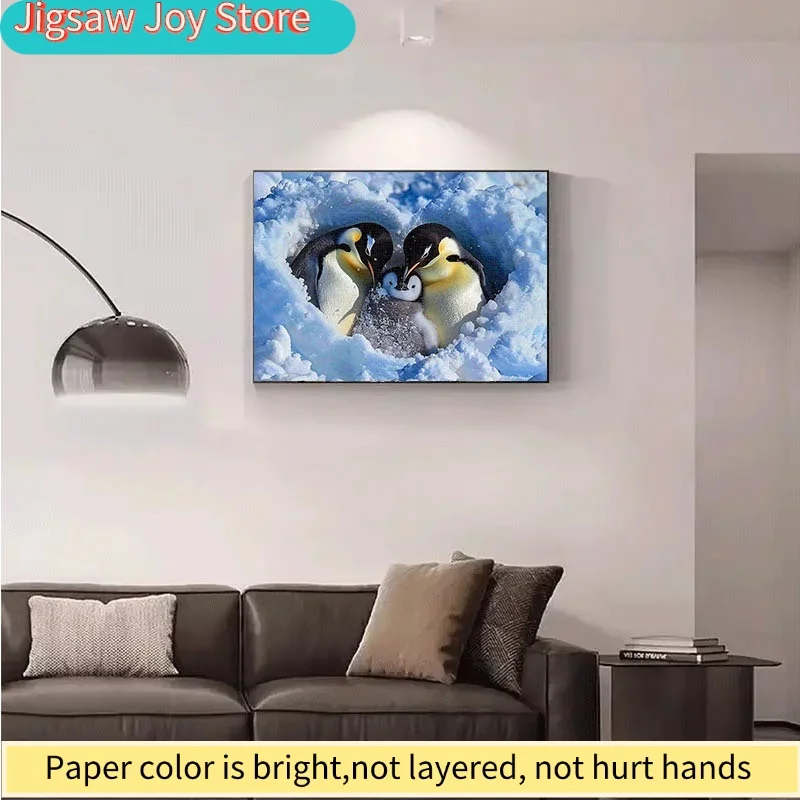 

1000pcs Penguin Family Jigsaw Puzzle Suitable for & Families - Large Heart-Shaped Snow Scene with Penguins, Portable Cardboard