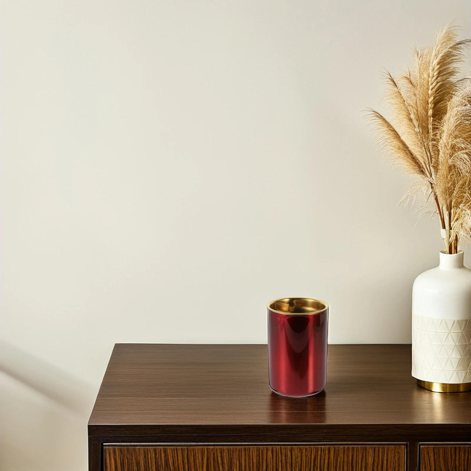 

Stainless Steel Ashtray Lidded Metal Cylinder Design Smoking Container Home Office Decorative Table Top Accessory