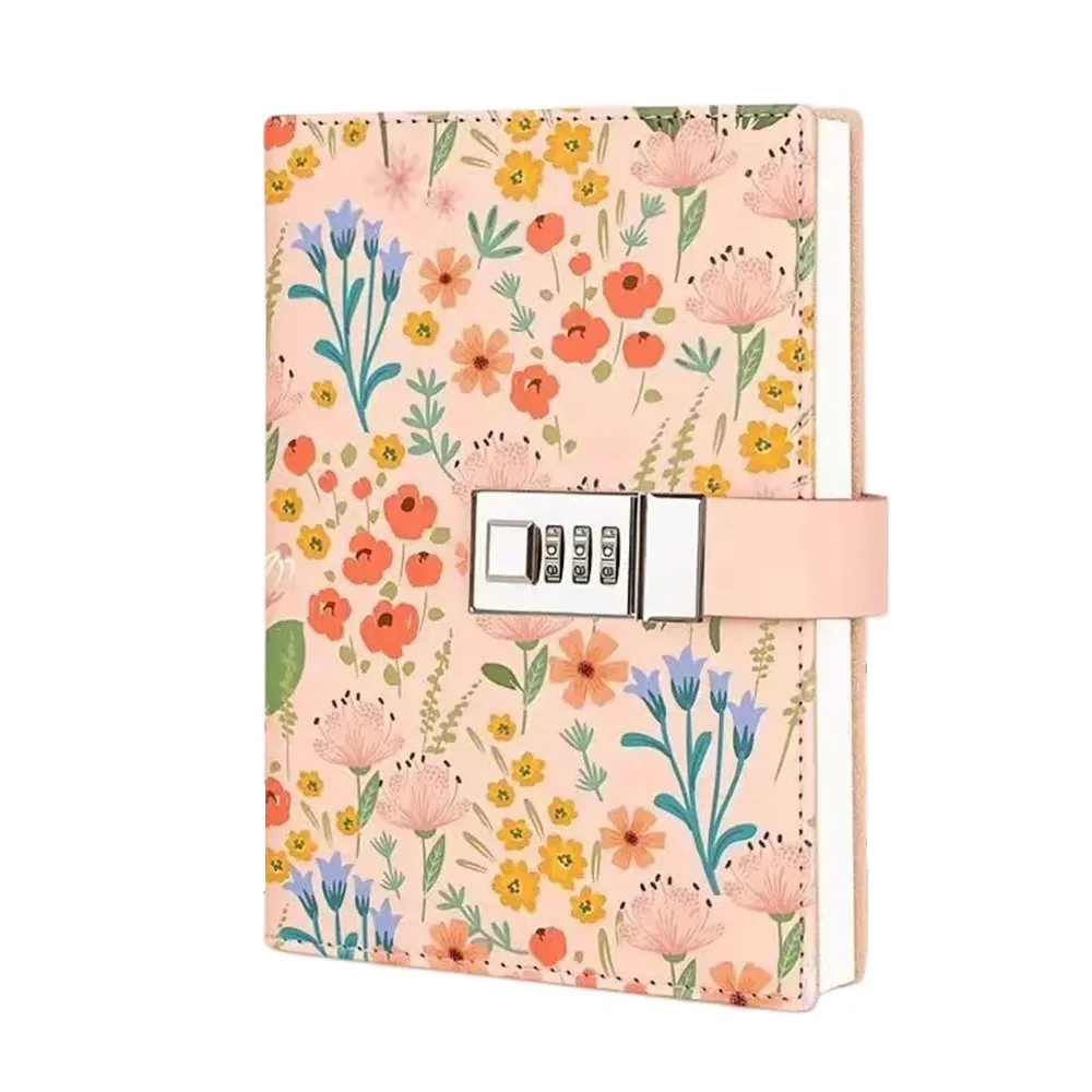 

224 Pages B6 Notebook Protecting Secrets Printed Pattern Password Book with Lock Thickened PU Leather Diary Book Stationery