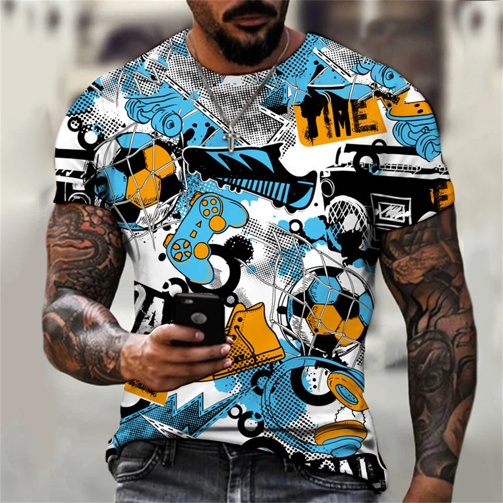 New Fun Graffiti Street T-shirt 3D stampata da uomo Hip Hop Summer Cool Tee Shirt Casual Youth Personalità popolare Top a maniche corte