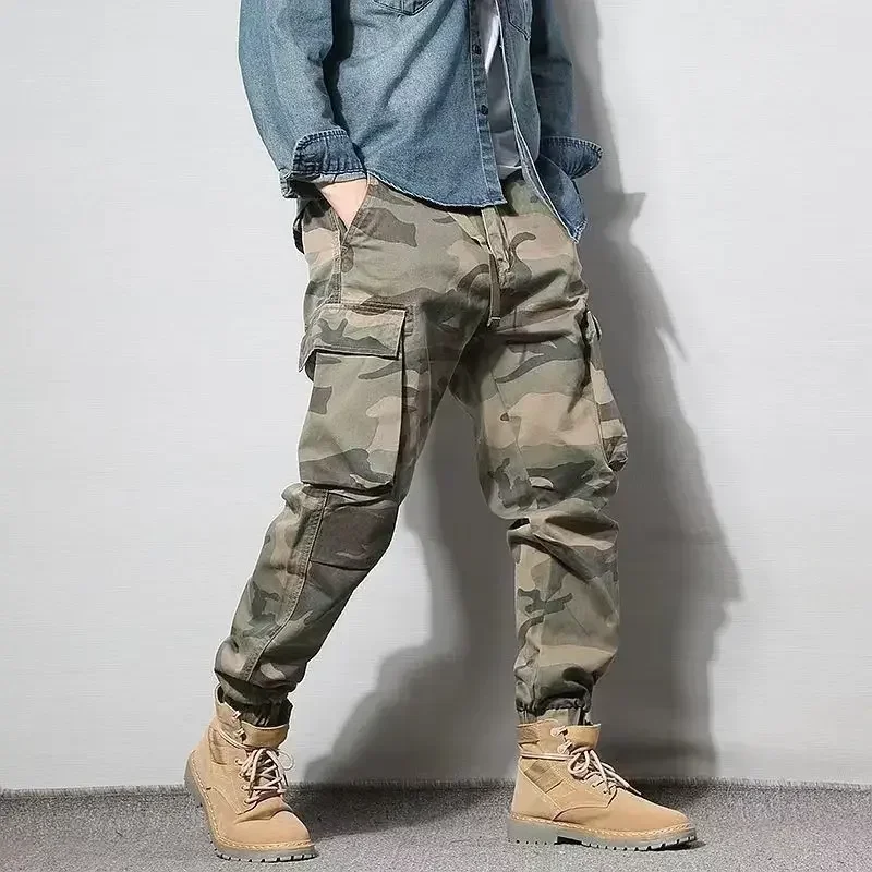 Male Trousers Autumn Camo Men's Cargo Pants Camouflage Multi Pocket Multipockets Clothing Large Size Long Korean Style Fashion