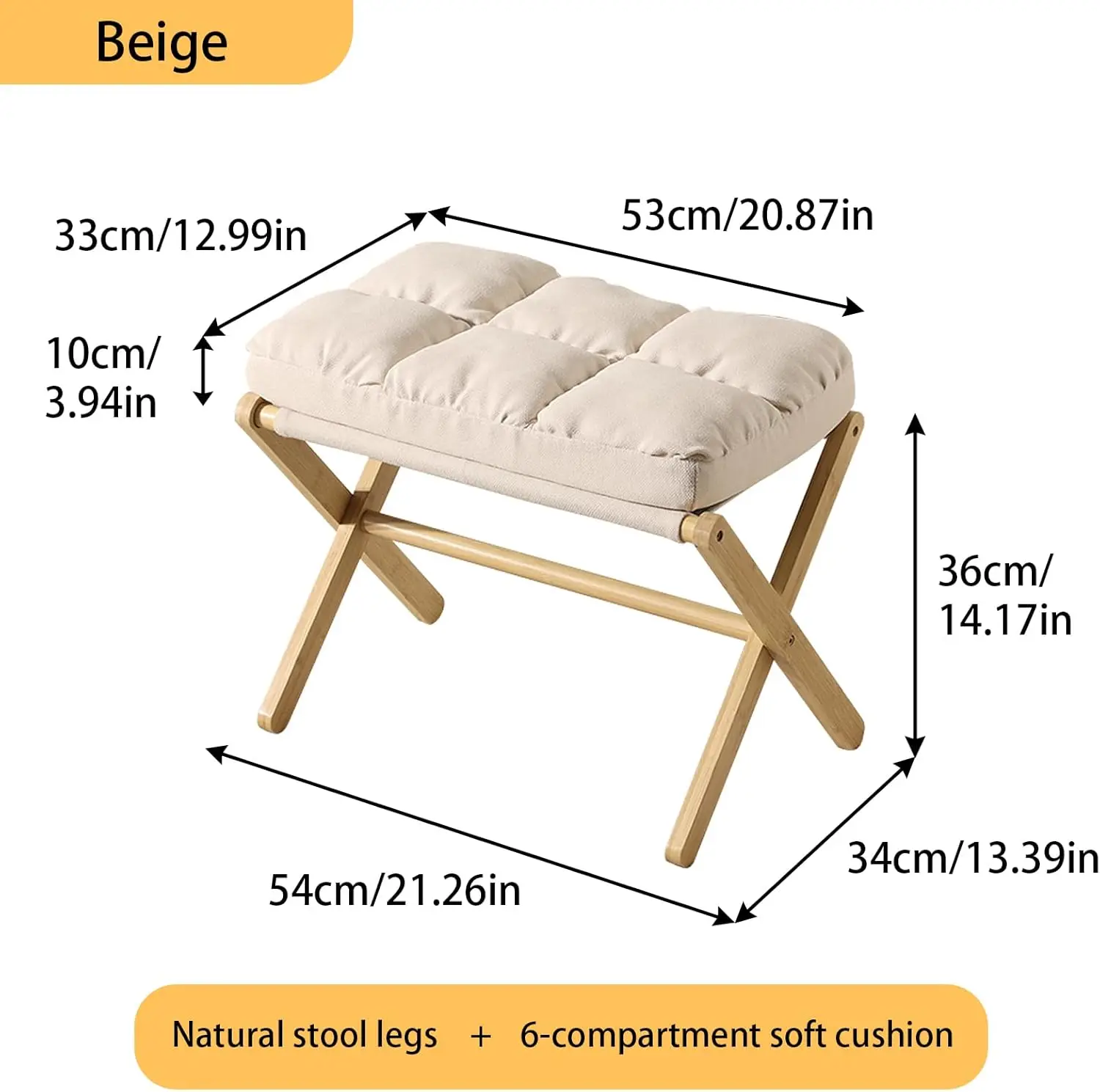 

Folding Foot Stool, Small Accent Ottoman With Thick Cotton Cushion & Bamboo X Legs, Modern Padded Sofa Stool For Makeup Bedroom