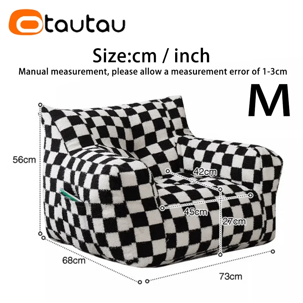 OTAUTAU Size M Adults Children Bean Bag Sofa Cover Without Filler Floor Armchair Lazy Couch Soft Faux Cashmere Washable SF170