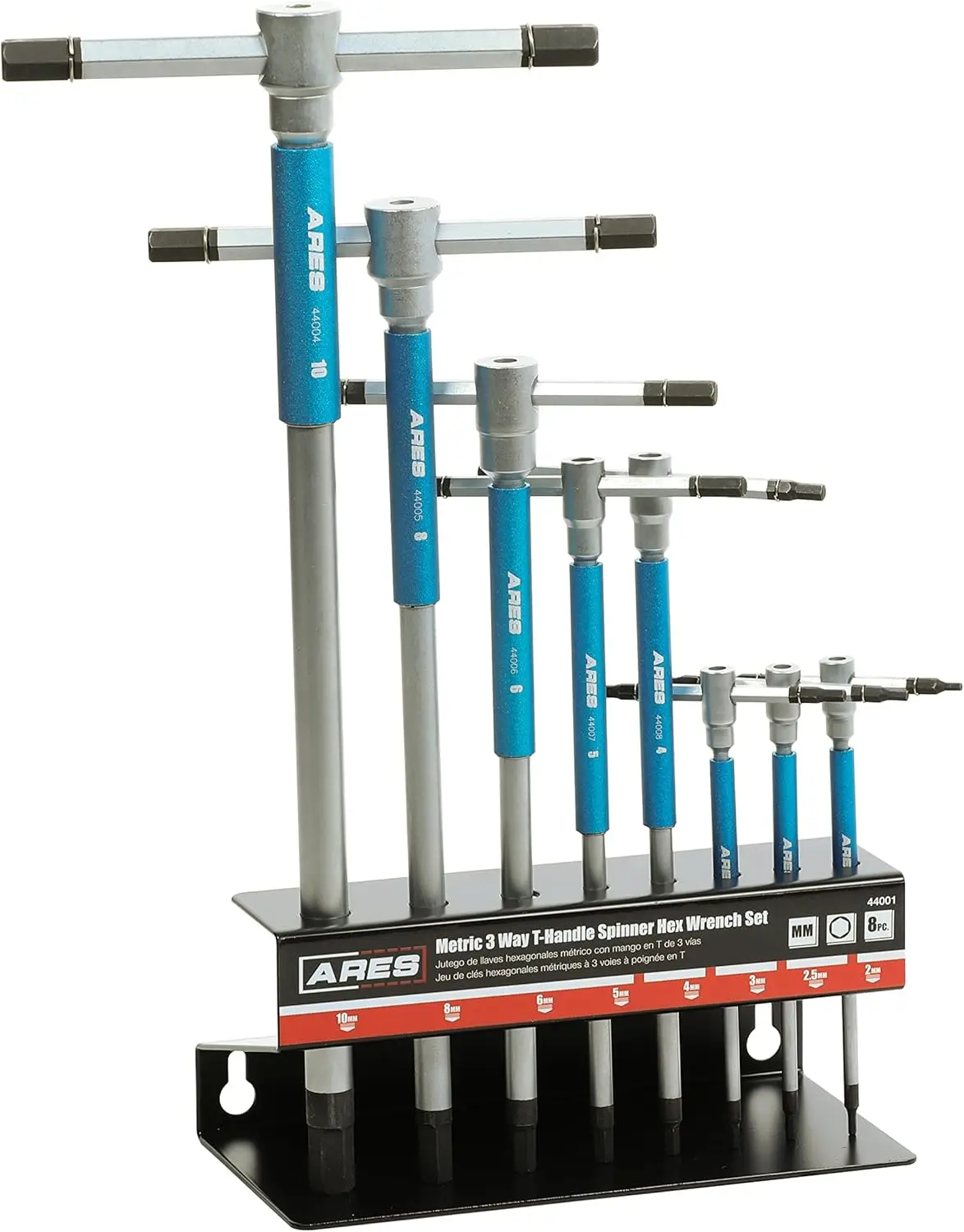 

Набор шестигранных ключей с Т-образной ручкой из 8 предметов и трехсторонней спиннерной конструкцией — размеры от 2 до 10 мм