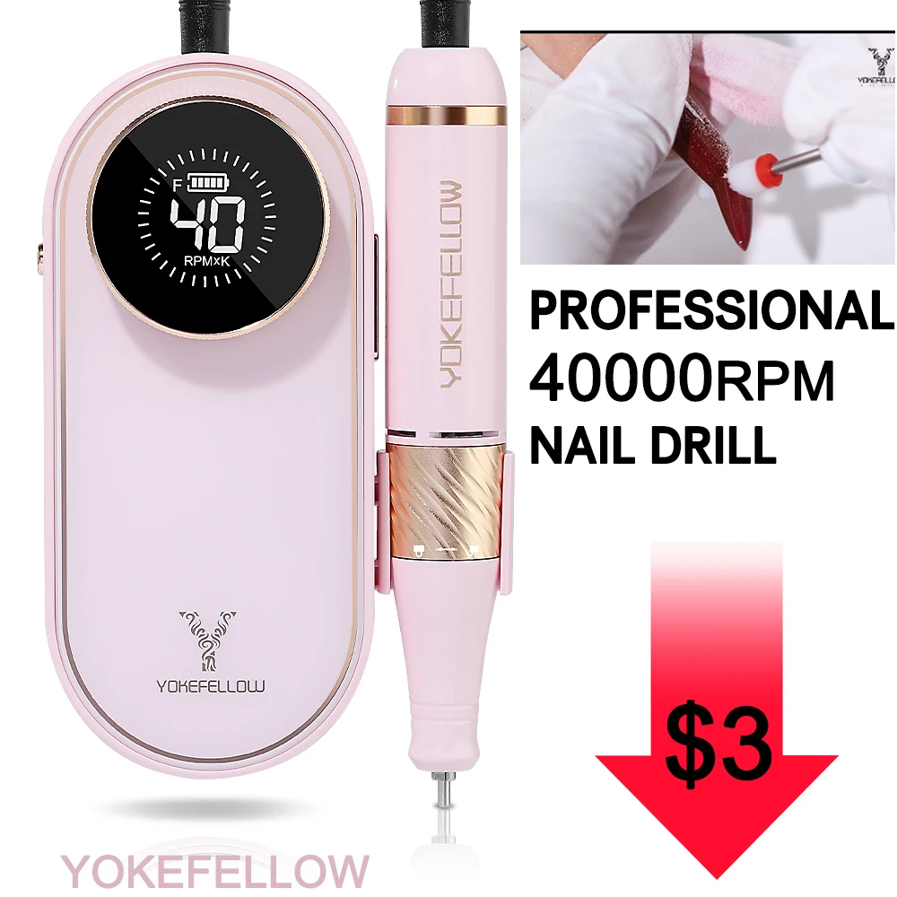 YOKEFELLOW 40000RPM Electric Nail Drill Machine Portable Rechargeable Nail Drill For Acrylic Nails Gel Removing Nail Tool N301