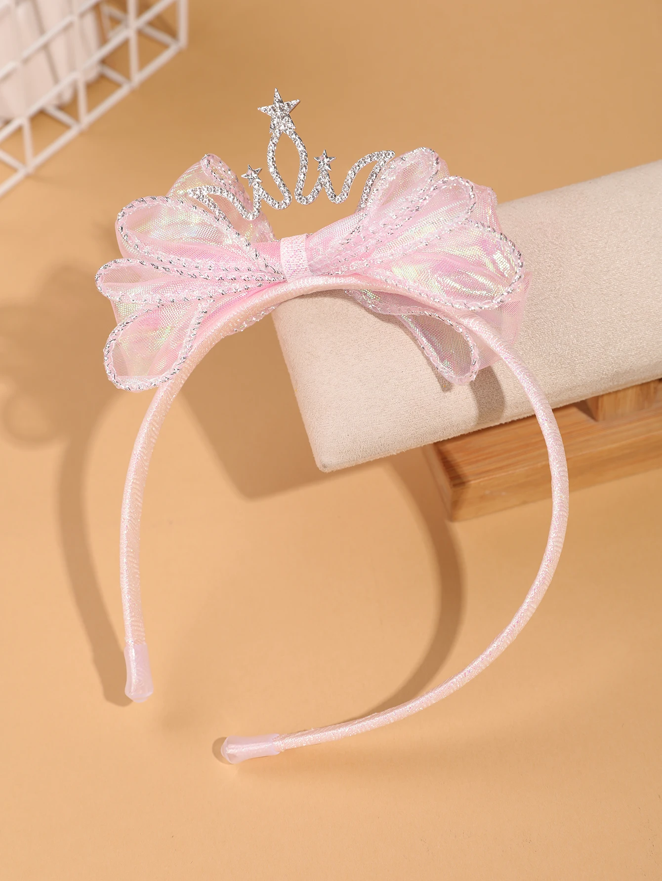 Modisches und schlichtes Kinder-Kronen-Haarband – leuchtend blaues Tüll-Haarband mit Schleife – Accessoire für Bühnenauftritte/formelle Kleider für Mädchen – Detail 7
