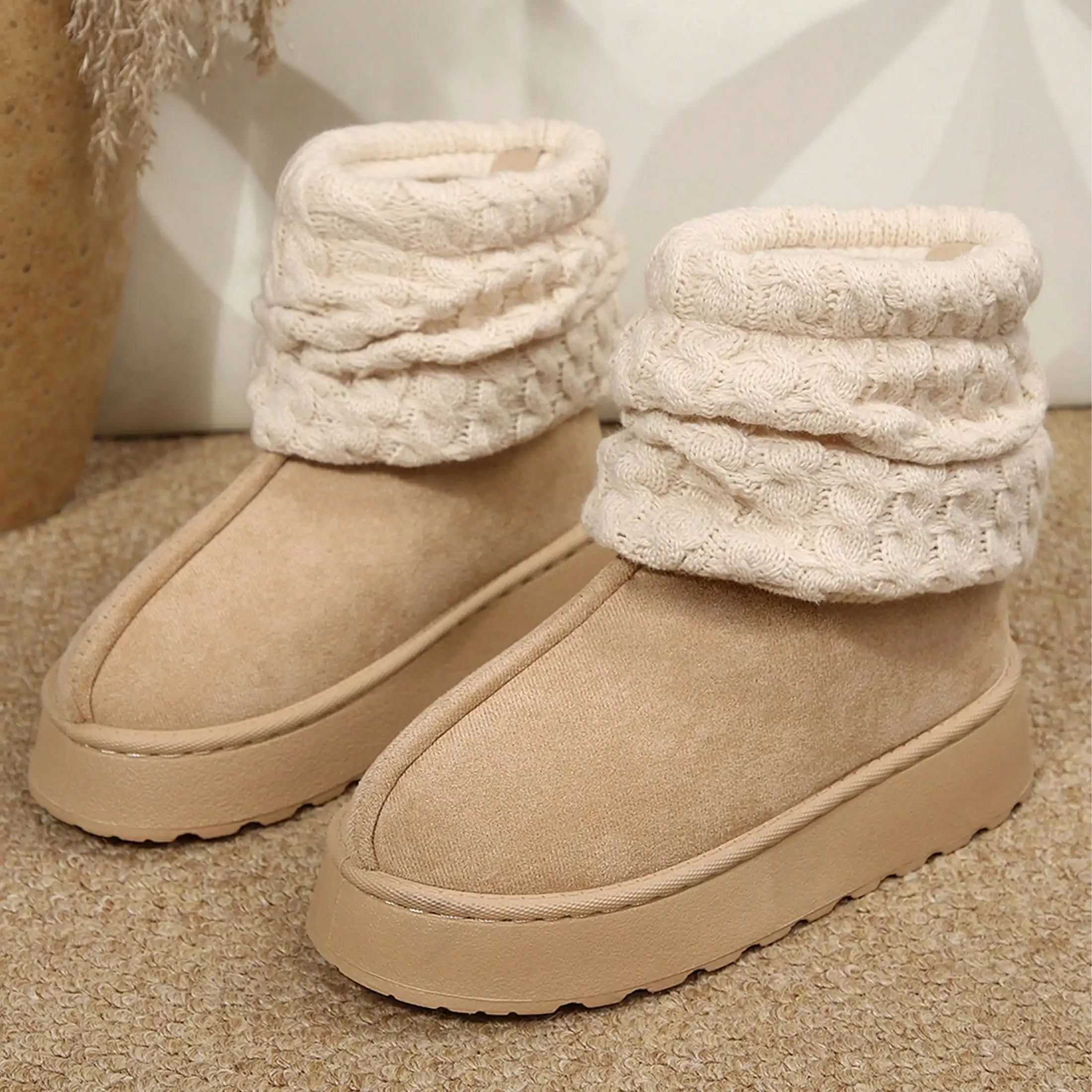 Womens Womens Platform Snow Boots Suede Upper Knit Cuff Fuzzy Fluffy Lined Memory Foam House Slippers Winter Warm Casual Indoor Outdoor Shoes，sx260812060484402424834 - Aliexpress Deal
