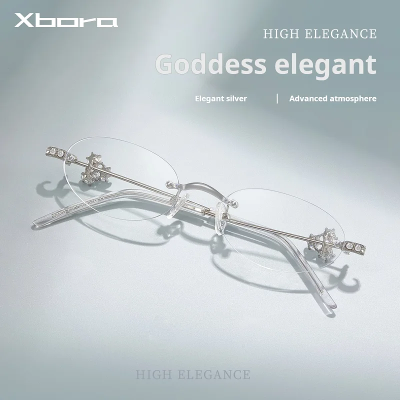 

Women Luxury Small Oval Eyeglasses Frame Rimless Eyeglass Frame Ultra Light High Quality alloy Prescription Glasses GN0803