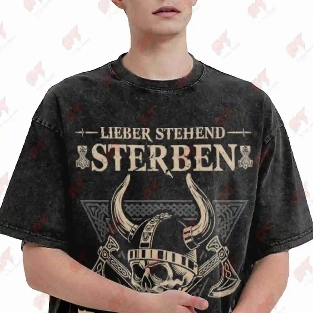 Rather Die Standing Than Kneel German Vintage Washed Tee Pure Cotton T-Shirt