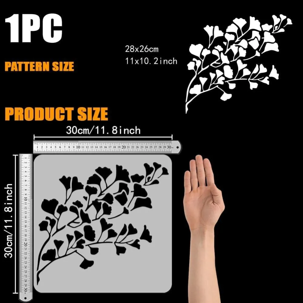Ginkgo Tree Branches Stencil 11.8x11.8