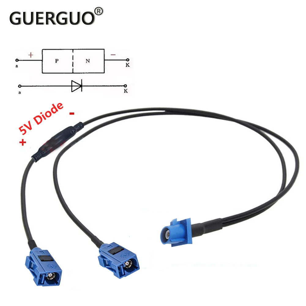 Fakra C Male to Dual Fakra C Female Right Angle Y Type Splitter Cable With Diode RG174 Pigtail Car GPS Antenna Extension Cable