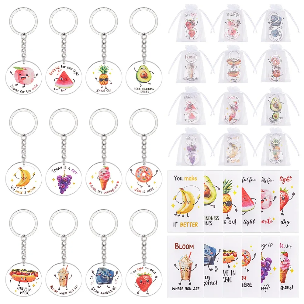 

60Pcs Acrylic Keychains with Iron Rings Mixed Shapes 60Pcs Paper Keychain Display Cards 60Pcs Rectangle Organza Drawstring Bags