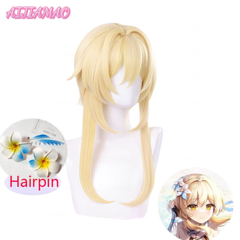 

Game Impact Traveller Lumine Cosplay Wig Long Golden Hair With Flower Hairpin Heat Resistant Synthetic Party Wigs Props