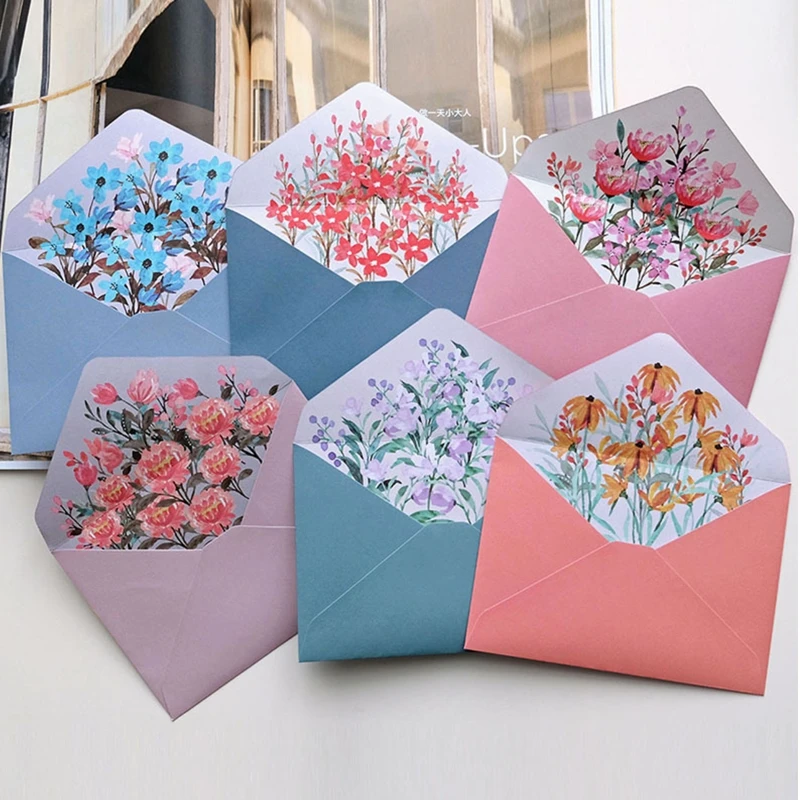 Flower Envelope Set with 4 Letter Papers Ideal for Wedding Party Invitation Card Romantic Handwritten Paper for Love Letter