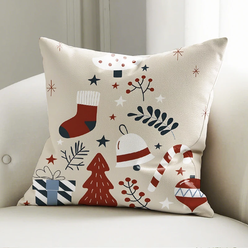 

Christmas Stocking Tree Pillow Case Beige Cushion Cover Soft Decor for Sofa Bedroom Holiday Decorative Throw Pillowcase