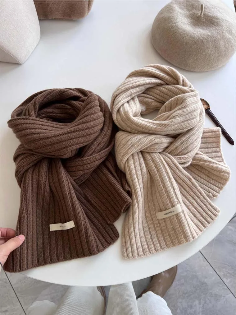 Classic Fashion Pure Color 100% Wool Scarf Winter Warm Boutique Knit Shawl Women Men Neckerchief Lovers Scarves Muffler