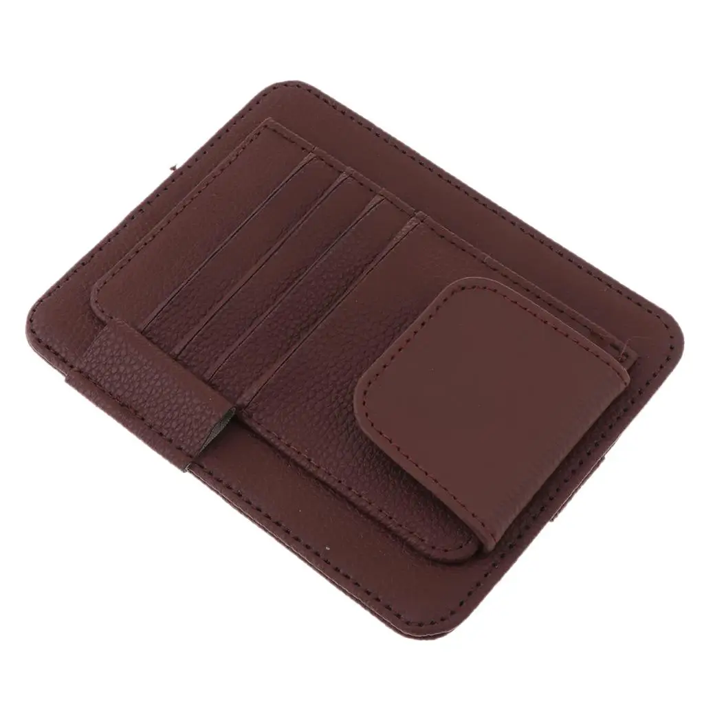 Car Sun Visor PU Leather Storage Case Sunglasses Holder Sunshade Interior Organizer Sleeve Wallet Clips Mount