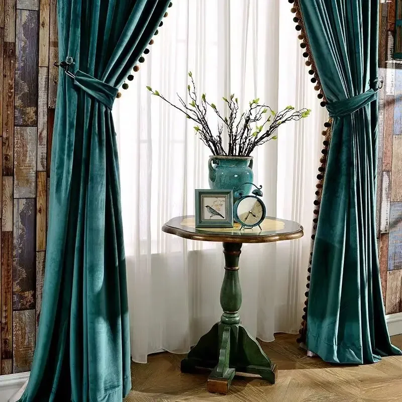 Light Luxury Plush Ball Embellishment,Velvet,Blackout Curtains for Living Room Bedroom European Style Home Decor Curtains Custom