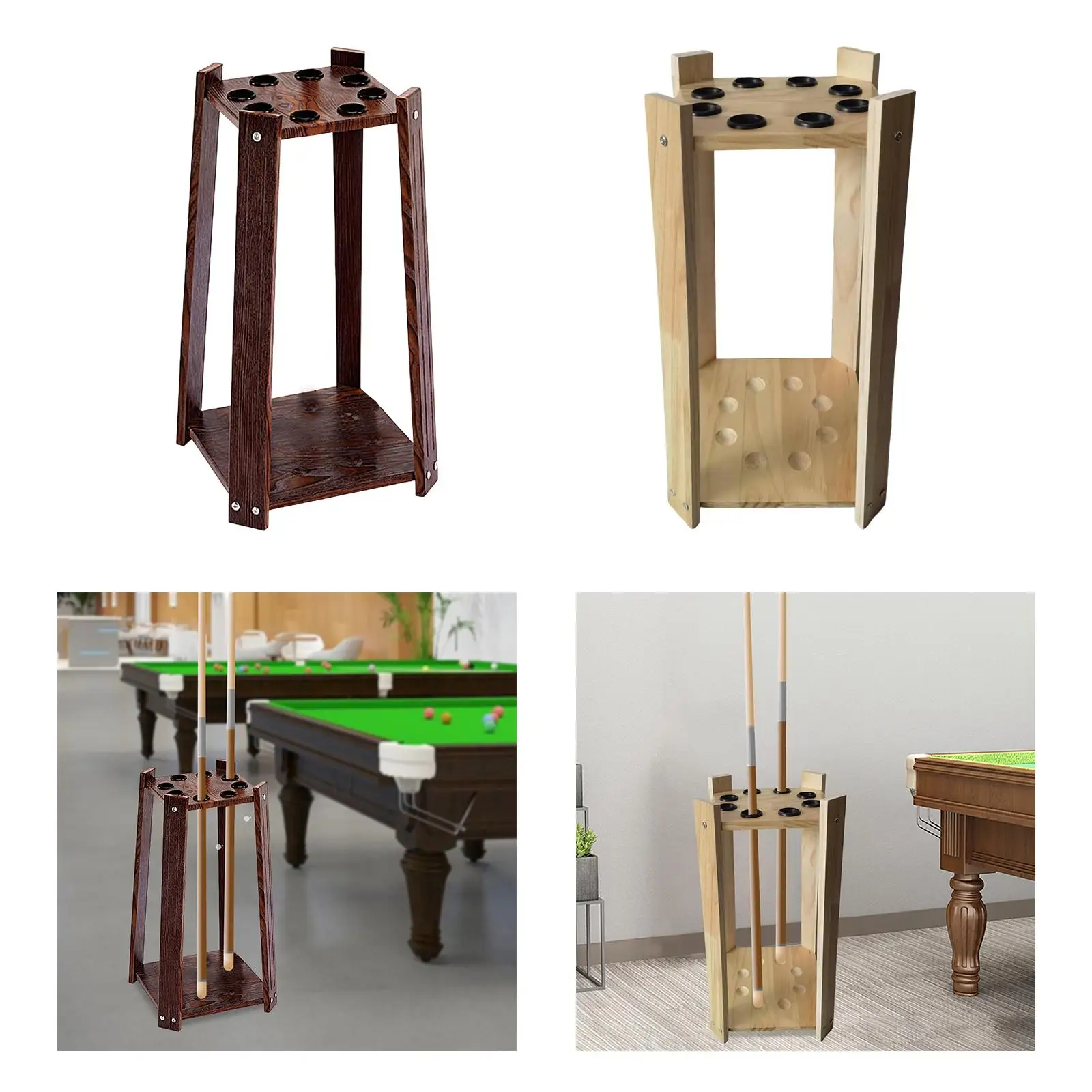 

8 Holes Billiard Cue Rack Shelf Wood Fishing Rod Display Standing Floor Pool Cue Stand Room Bracket Pool Balls Rods Holder