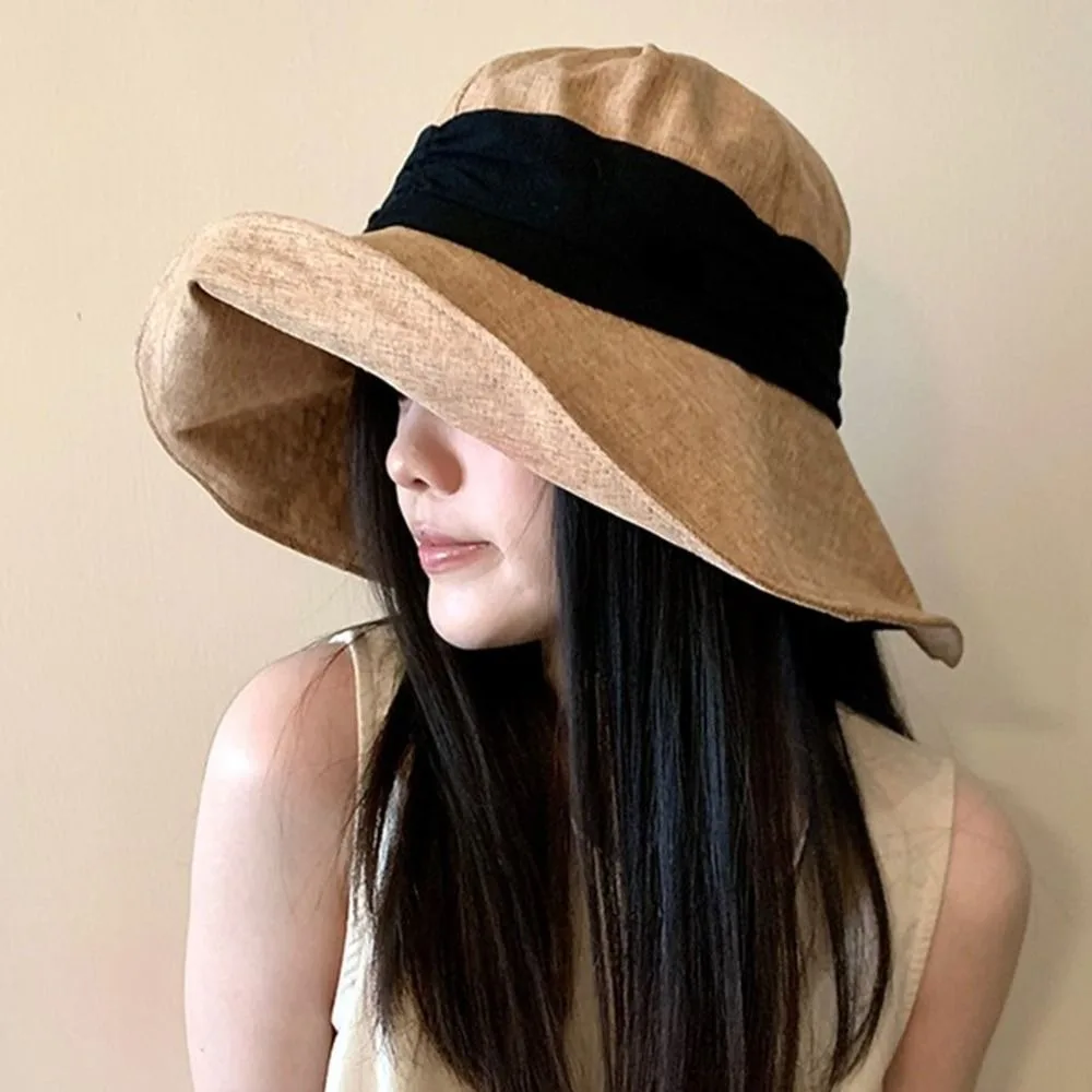 

Solid Color Cotton Linen Fisherman Hat Cotton Linen Wide Brim Sunshade Hat Sun Protection Breathable Summer Sun Hat Outdoor