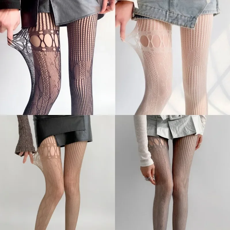 Hollow Out Mesh Lace Fishnet Stockings Pantyhose Lolita Japanese Style Women Spring Summer New Design Print Uniform Sexy Tights