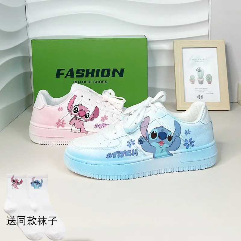 Disney Lilo & Stitch Print Sport Shoes 2023 New Couple White Shoes Fashion Tennis Shoes Casual Sneakers Kids Shoes Size 35-44