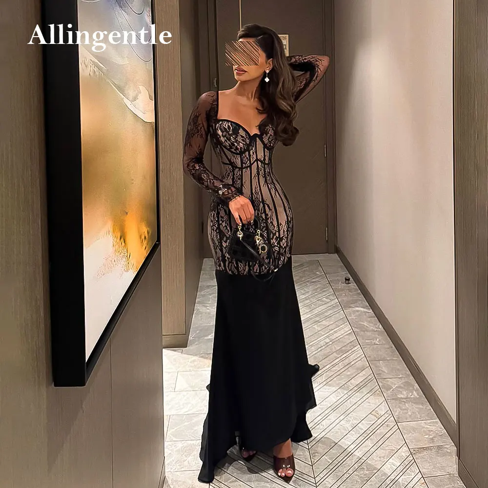 

Элегантные черные вечерние платья русалки с длинными рукавами, длинное вечернее платье в форме сердца, вечерние платья в Дубае, Robe De Soirée по индивидуальному заказу