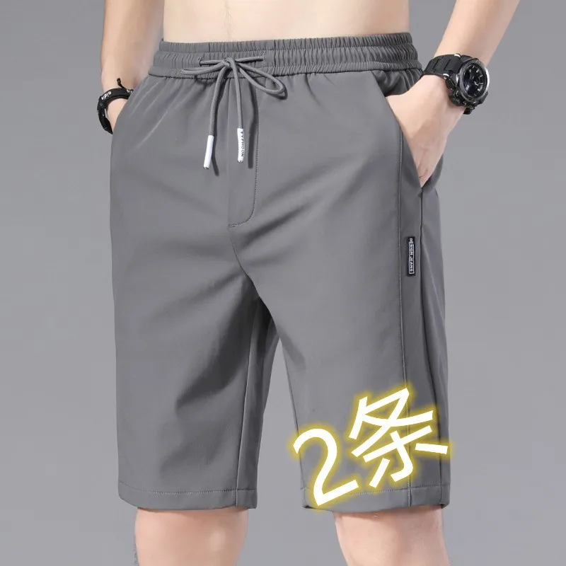 Ortes de cinco cuartos de seda de hielo para hombre Verano Casual Pierna recta suelta Elástico Qui Seco Slim Fit Ropa de abrigo Poliéster Cosite...