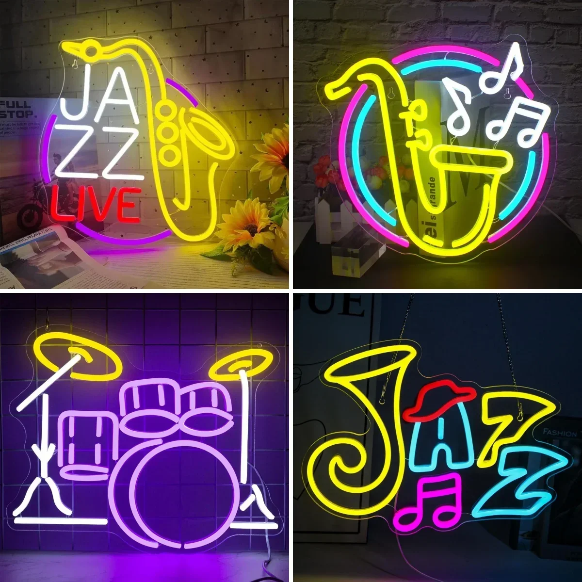 

Jazz Saxophone LED Neon Sign Dimmable Lights Live Music Wall Decor Art Signs Room Decoration Studio Bar Club Party Light Up Sign