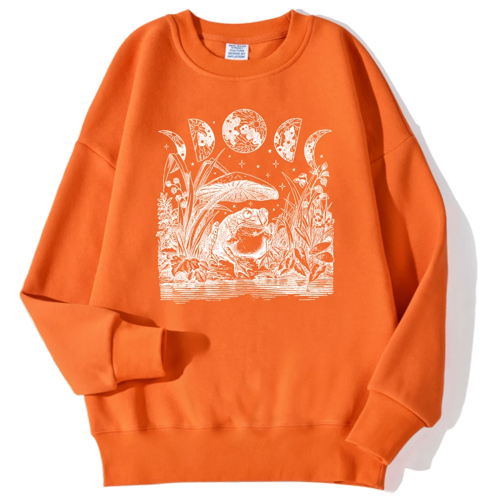 Cute Cottagecore Aesthetic Frog Fantasy Printing Men Sweatshirt Fashion Casual Hoody Loose Crewneck Pullover Autumn Fleece Tops