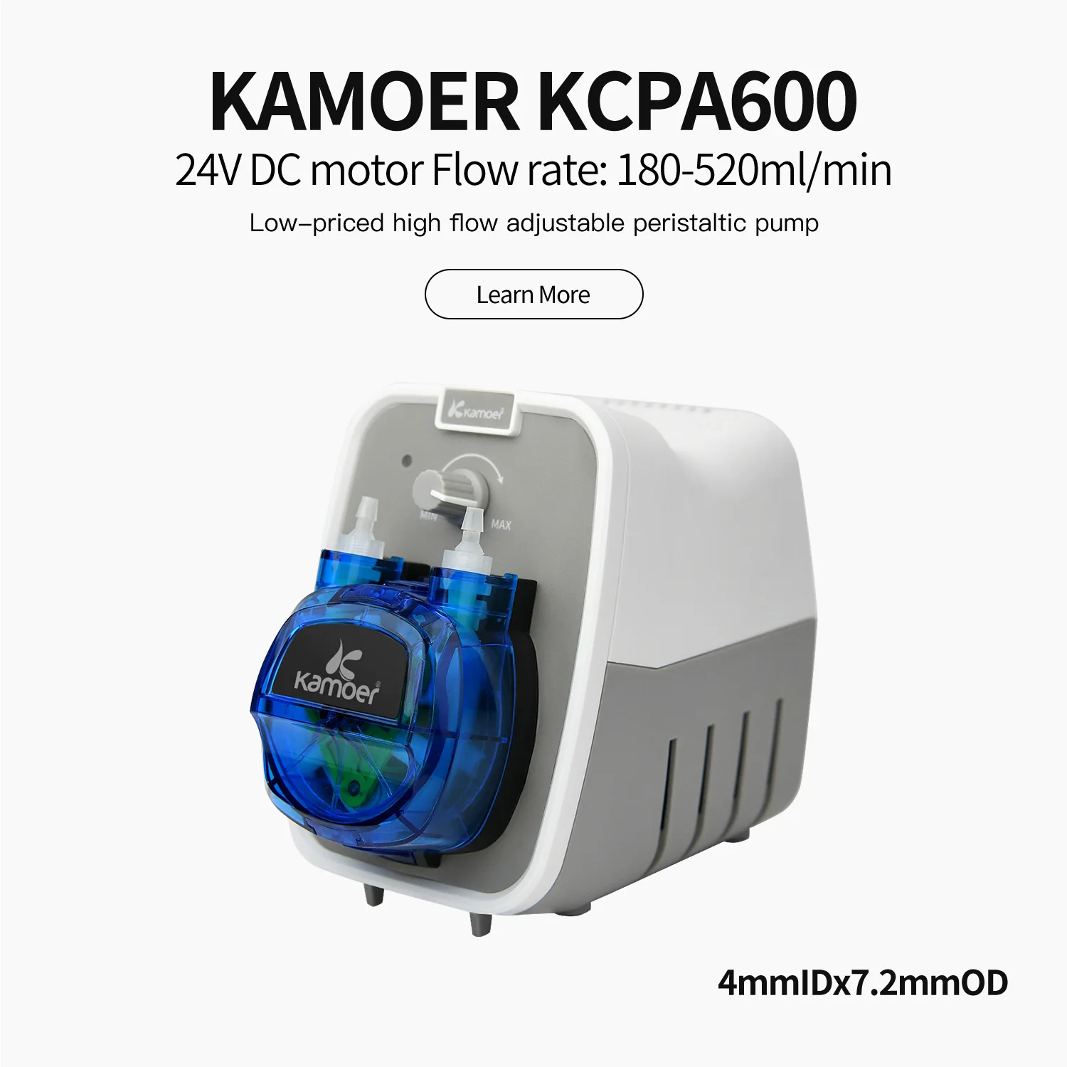 Kamoer 180-520ml/min KCPA600 High Flow Peristaltic Pump 24V DC Motor 4mmx7.2mm Adjustable Flow Gear Structure for Lab