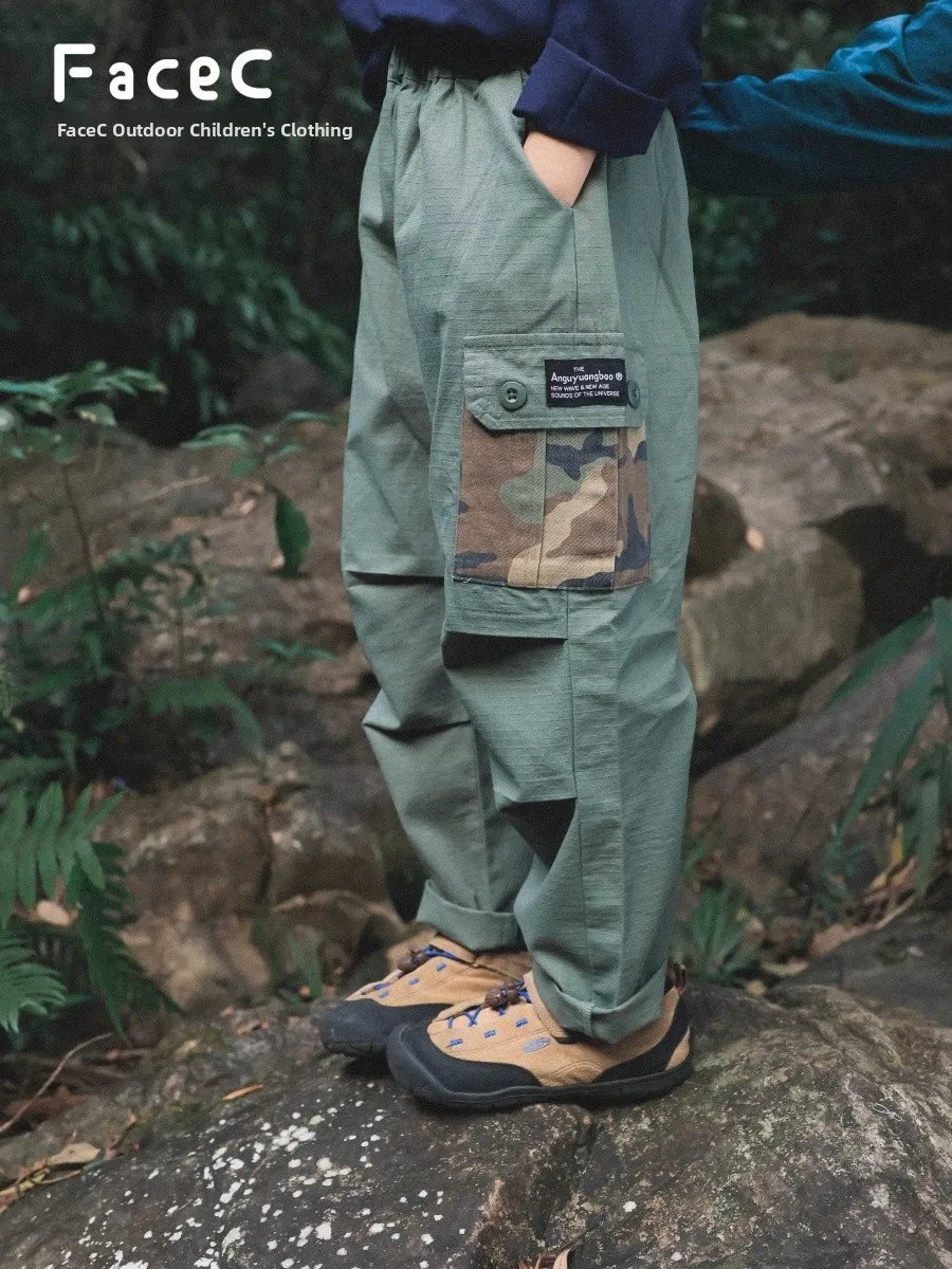 Loose Straight Leg Cotton Work Trousers for Boys Outdoor Casual Long Pants Spring Autumn New Style Folded Hem Children's Wear