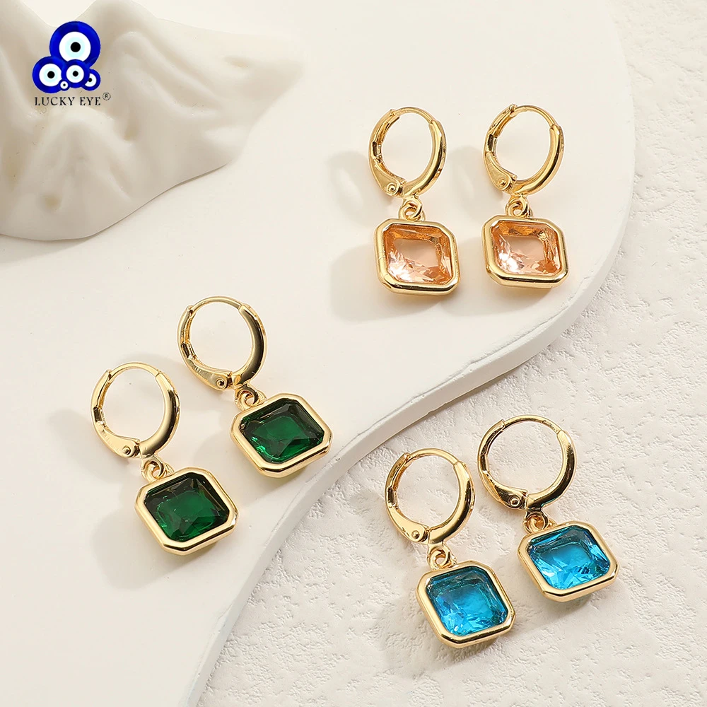 Lucky Eye Copper Square Zircon Drop Earrings Simple Dangle Earrings for Women Girls Jewelry pendientes boucle d’oreille עגילים