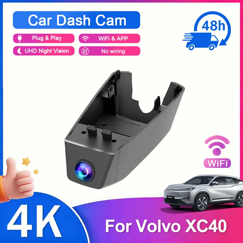 Plug and Play Video Recorder Loop Recording Night Vision For Volvo XC40 2022 2023~2026 4K 2160P Front Rear Camera Dash Cam