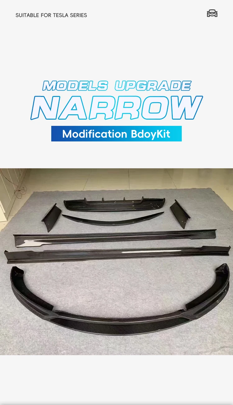 2014 Car Modification Upgrade Narrow-body Wet Carbon Fiber Body Kit Front Rear Lip Rear Spoiler Side Skirt for Model S 6