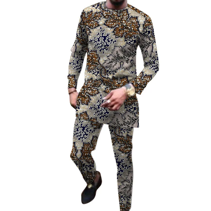 African Print Clothes For Men Groom Suit Tailored Tops With Pants 2 Pieces Set Clothing Male Dashiki Outfits