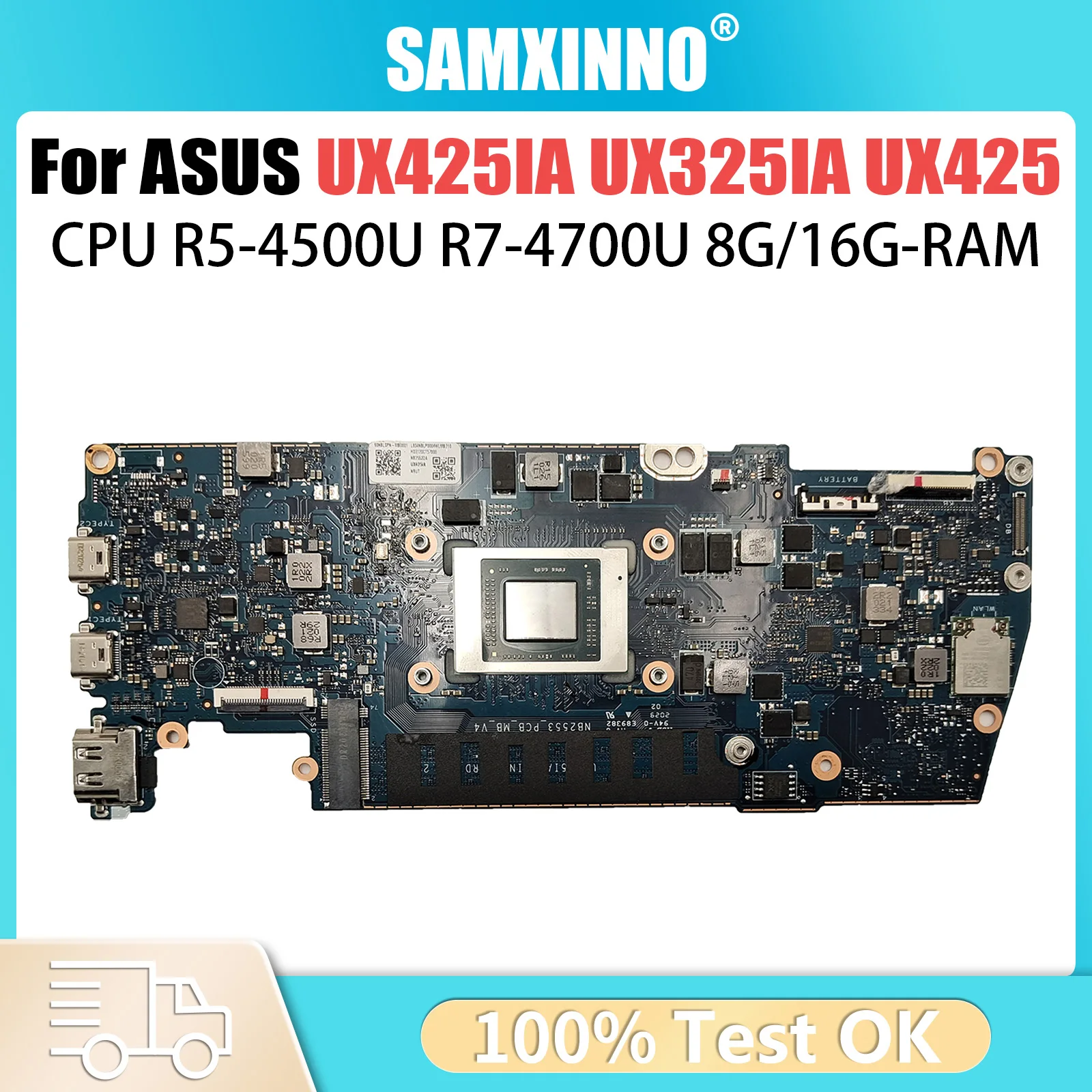 UX425IA Mainboard For ASUS ZenBook UX425 UX425IA UX425I UM425IA Laptop motherboard With R5-4500U R7-4700U CPU 8GB 16GB RAM