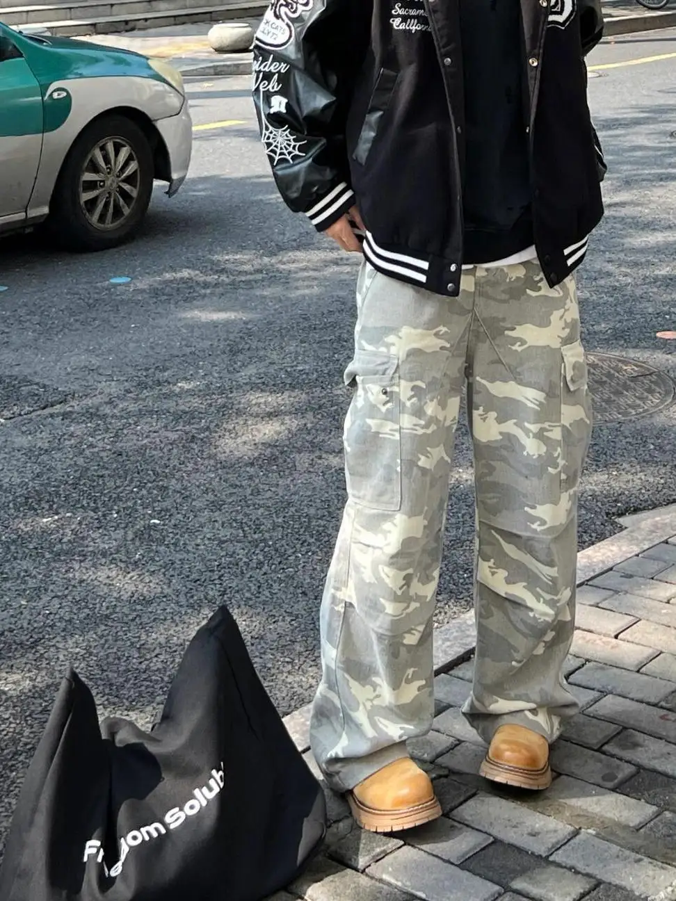 

Cleanfit American Vibe Waed Wide Leg Loose Straight Military Pants Camouflage Workwear Trousers for Men And Women