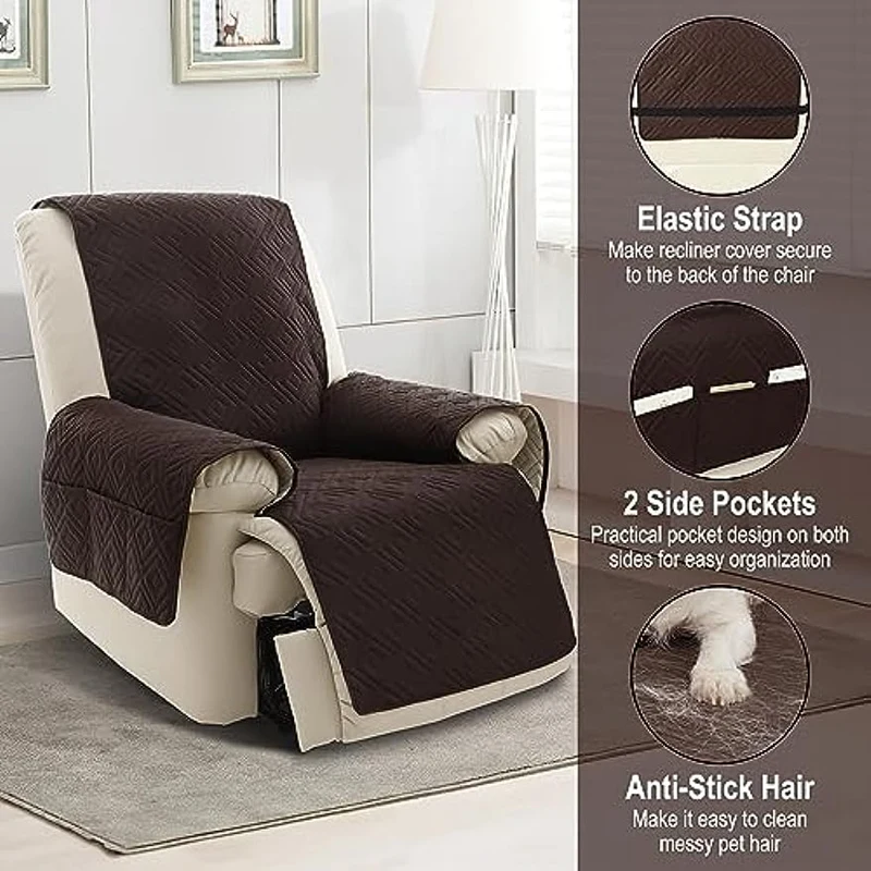 Waterproof Recliner Chair Sofa Covers Non Slip Reclining Covers for Recliner Chair with Pocket and Elastic Straps