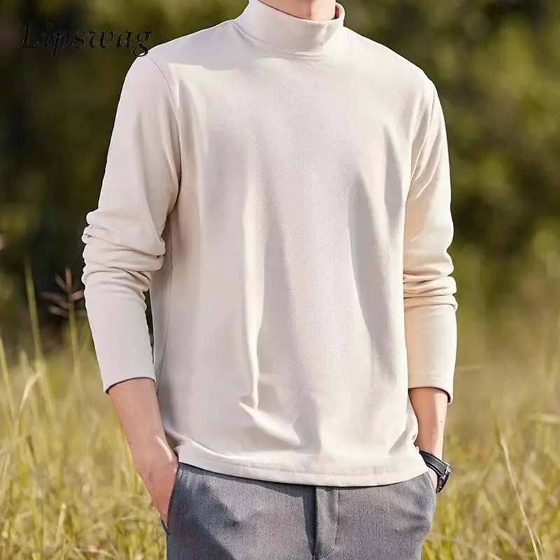 

Stylish Turtleneck Mens Bottoming Tops Fleece Solid Color Long Sleeve Flannel Sweatshirts Men Fall Winter Casual Slim Pullovers