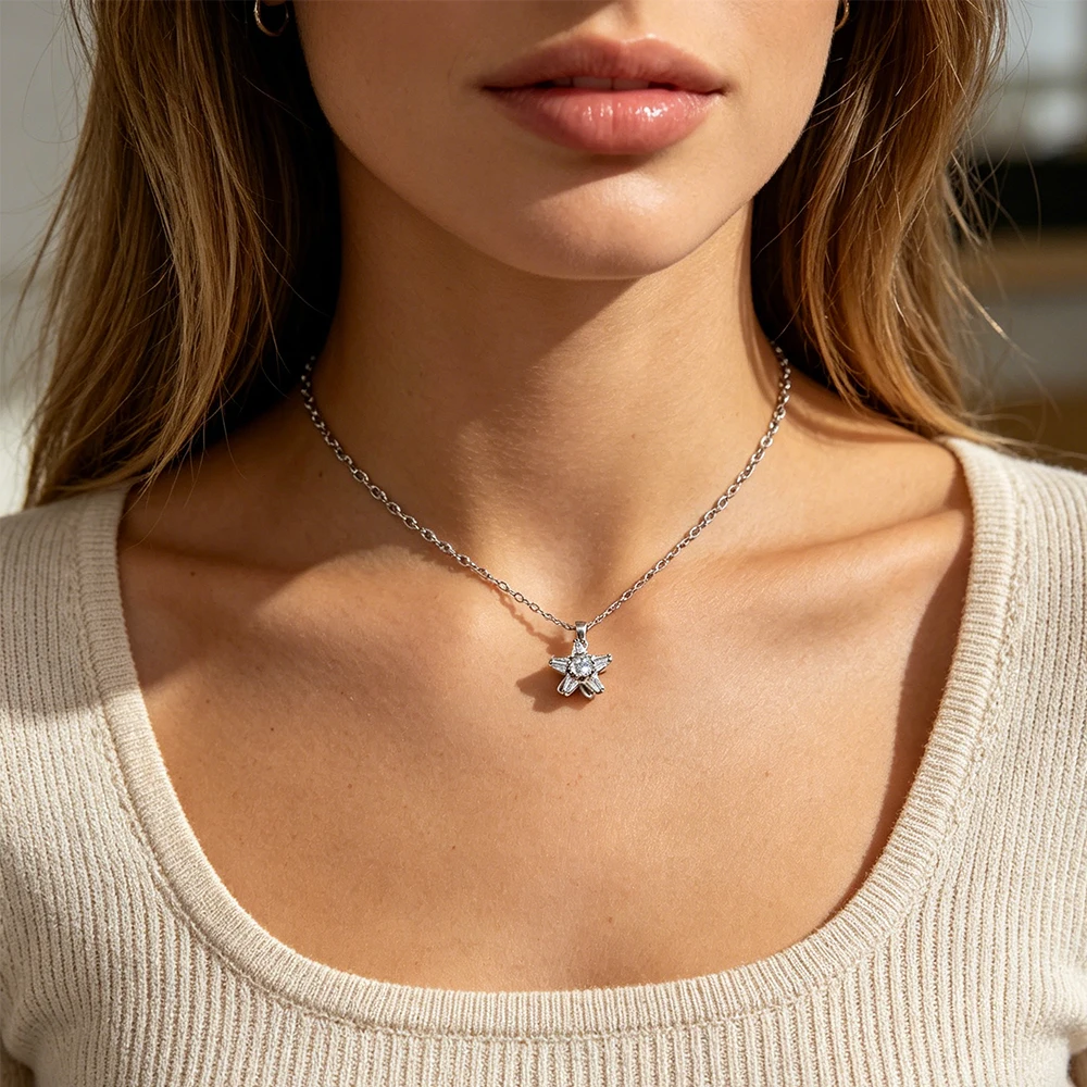 Star Pendant Necklace with Clear Stones for Beach Night Bonfires Coastal Getaways and Stargazing Trips with Dreamy Charm